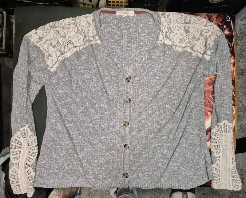 Rewind Top Womens Size Large Pullover Long Sleeve Gray Blouse Stretch