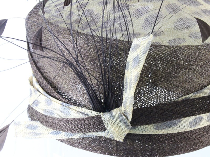 Marzi Of Italy Ladies Brown & Beige Animal Print Hat W/ Feathers 7 1/2 60 Cm gallery