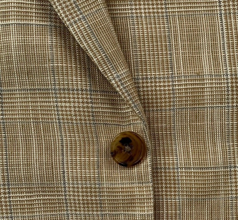 Mint! 42 R Belvest " Silk Linen & Cotton " Light Brown Glen Plaid Knit Blazer gallery