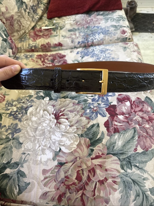 ALLEN EDMONDS Genuine CAIMAN CROCODILE Belt in Black w/brass Hardware, Mens 36