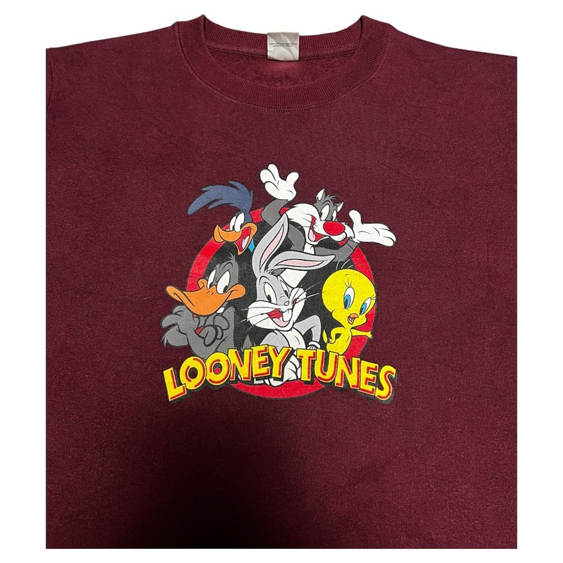 Looney Tunes & All Character y2k style pull over crewneck maroon sweatshirt L gallery