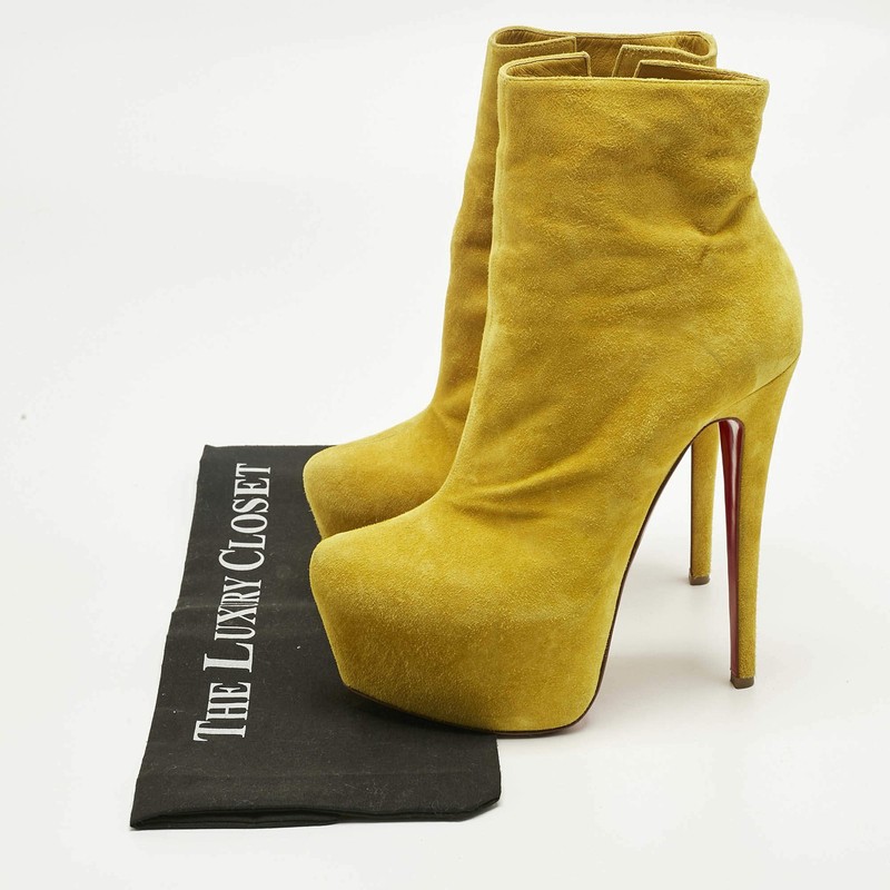 Christian Louboutin Yellow Suede Lady Daf Platform Ankle Boots Size 37 gallery