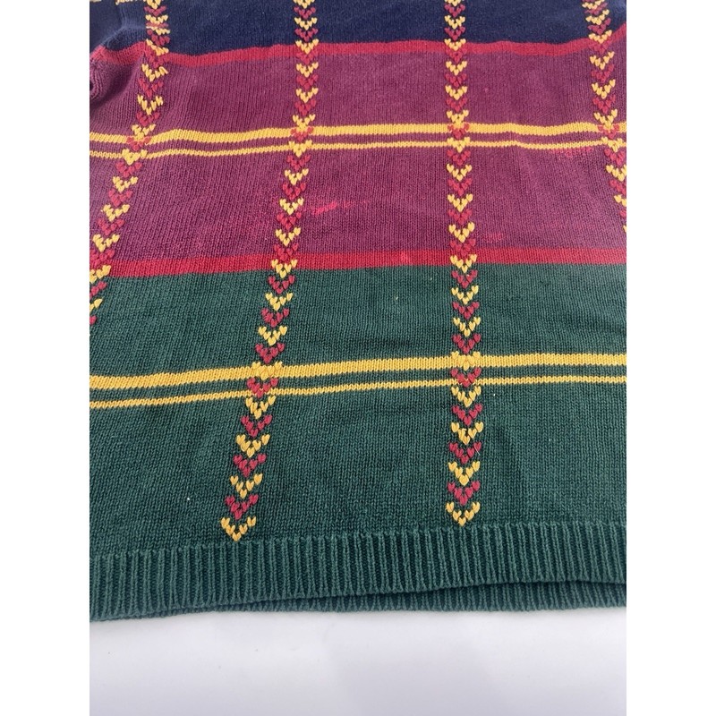 Vintage Princeton Club Sweater Mens Medium Blue Green Red Cable Fisherman 90s gallery