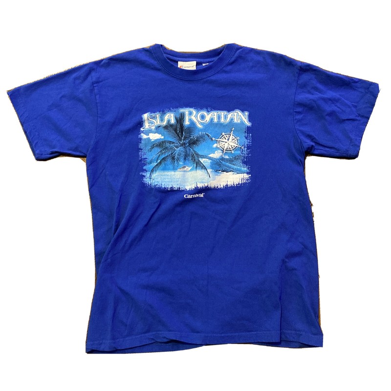 Carnival Cruise Lines Blue T Shirt Mens M Crewneck Isla Roatan Retro 90s Vintage