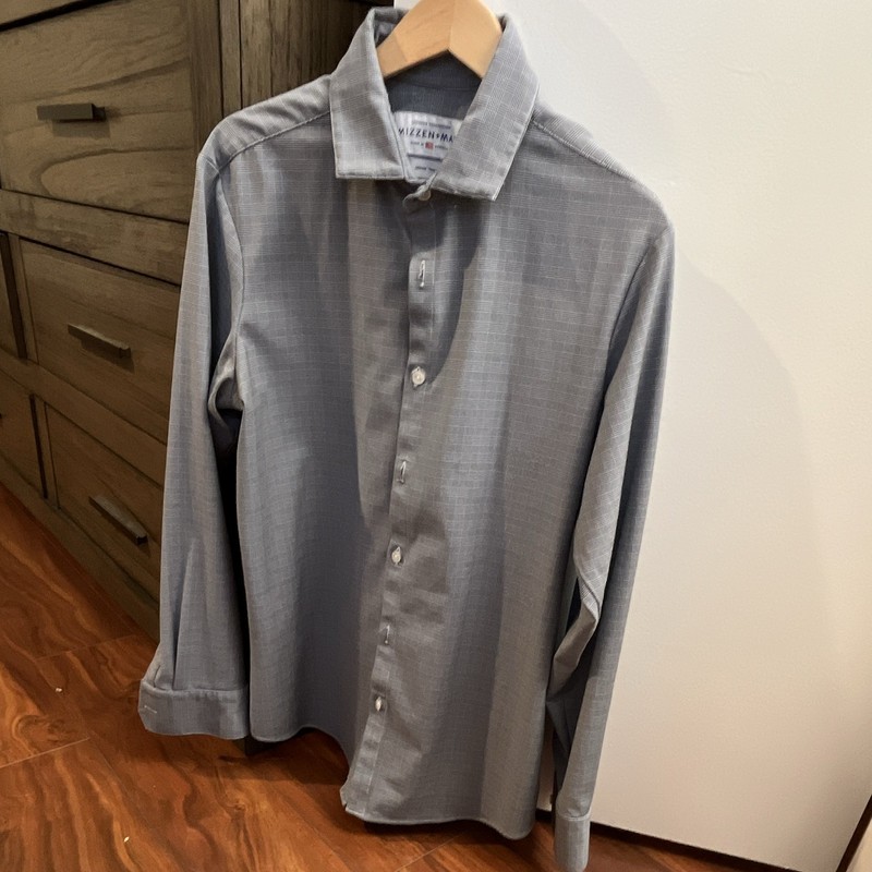 Mizzen+Main Leeward Trim Fit Gray Check Dress Shirt Medium Stretch