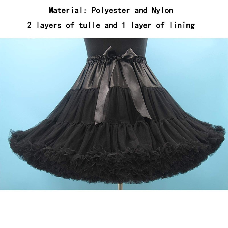 Womens Tulle Petticoat Tutu Skirt 3 Layer Pleated Puffy Party Cosplay Black gallery