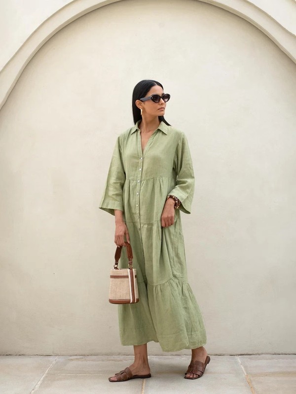 Linen Maxi Dress, Loose Fit Linen Dress for Women, Washed Linen Dress with Belt