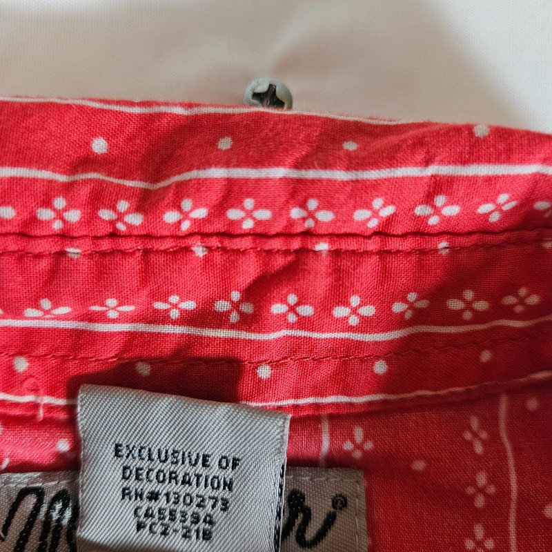 Wrangler Womens Sleeveless Western Pearl Snap Shirt Small Red White Calico Print gallery