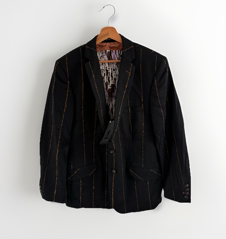 1 Like No Other Blazer Men’s Black Wool Medium Striped Coat Jacket BNWT
