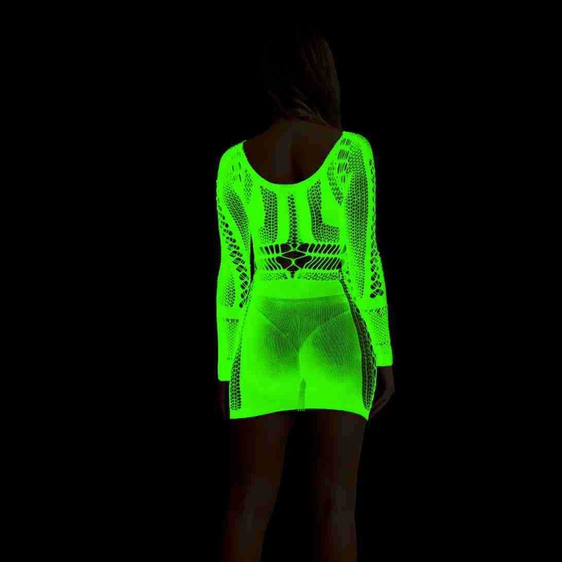 Luminous Glowing Lingerie Sexy Bodystocking Women Fishnet Outfit Bodysuit Party gallery