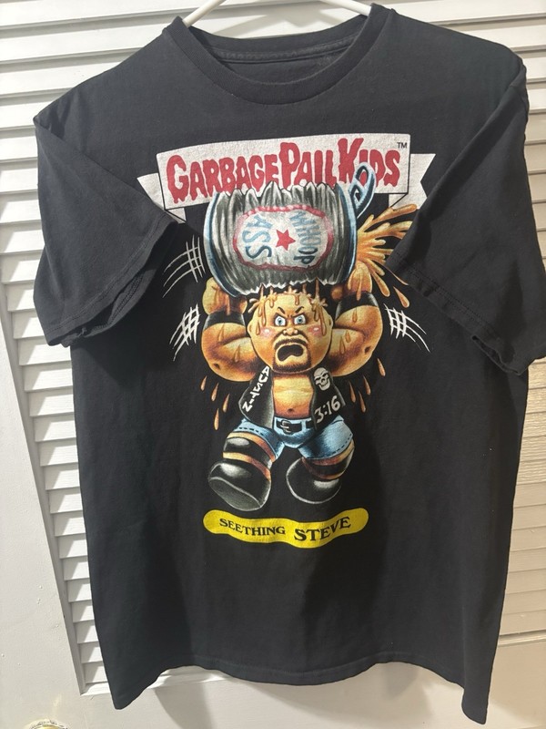 Ripple Junction WWE x Garbage Pail Kids Steve Black Graphic Tee Crew Neck M