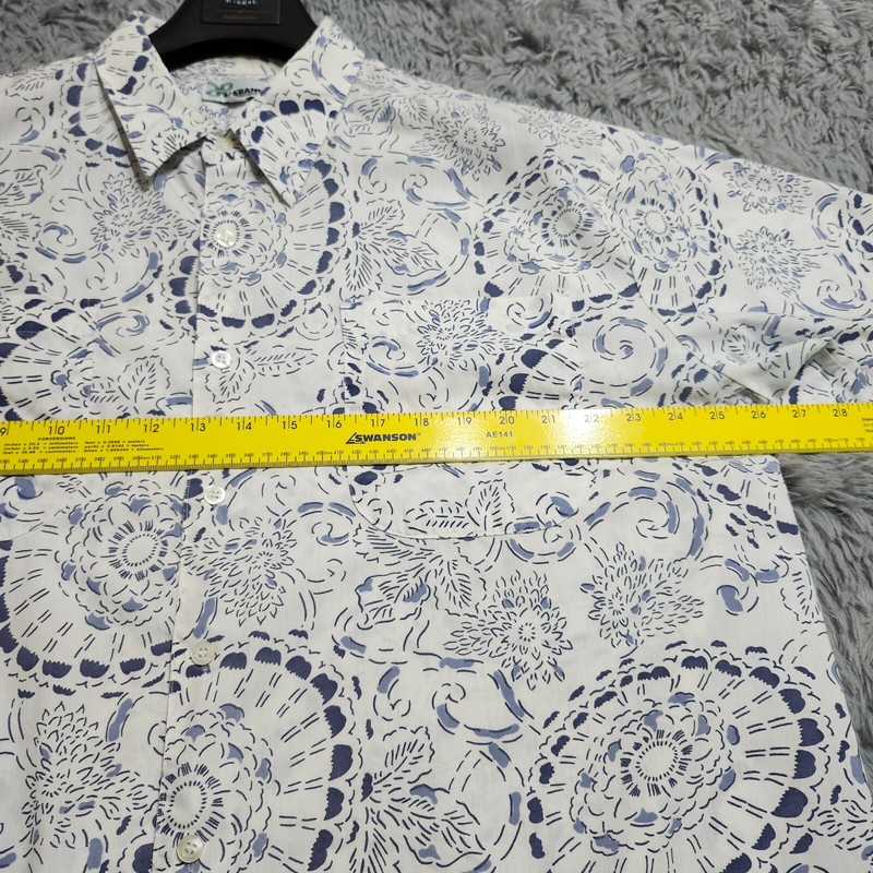 Vintage Haband Hawaiian Shirt Mens Size XL XLarge Floral Print White Blue Pocket gallery