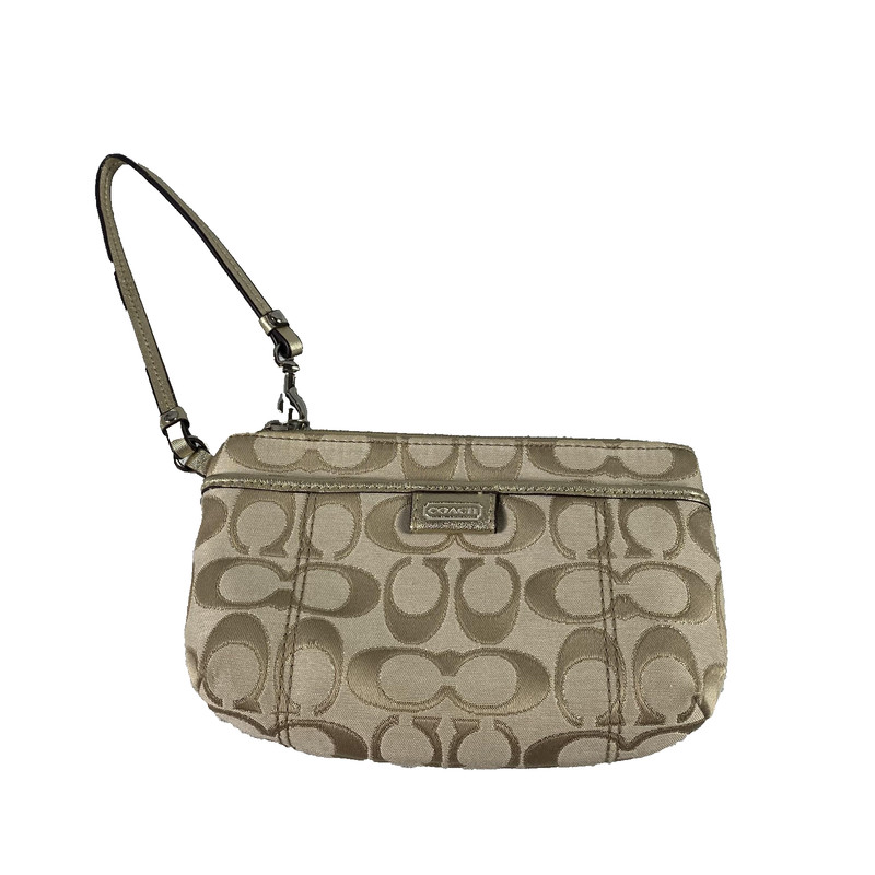 Coach Wristlet Womens Small Gold Khaki Signature C Logo Clutch Purse Bag
