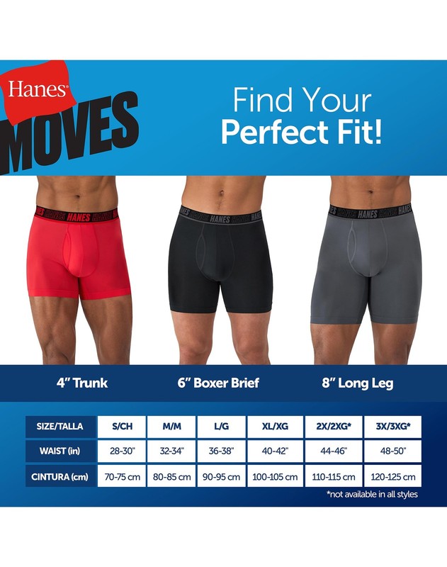 Hanes Moves Ultimate Men’s Anti-Chafe Long Leg Boxer Brief Underwear, Total gallery