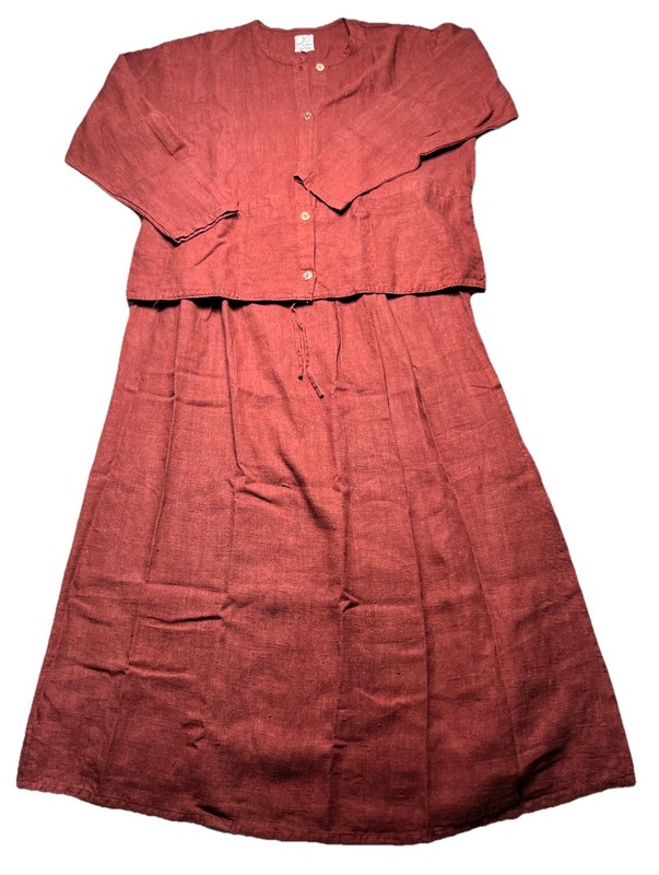 VTG Via Vai By Pollero Linen 2 Piece Skirt Set Size Large Lagenlook Coastal Rust