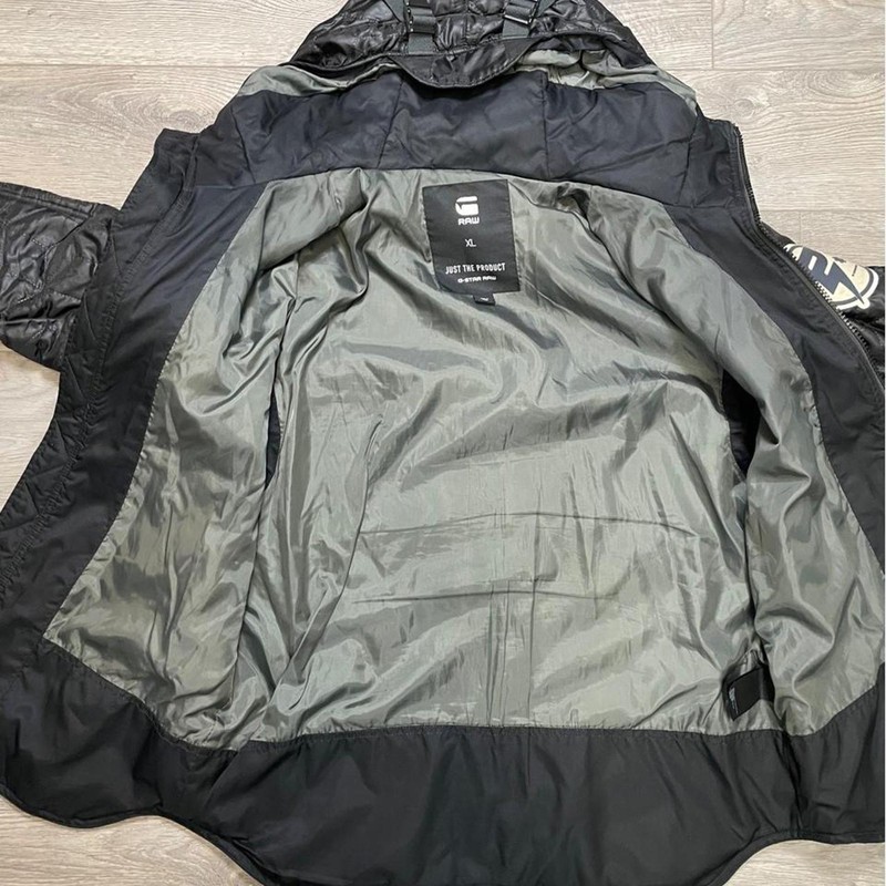 G-Star Raw Coper Quilted HDD Overshirt Jacket Black Hooded Vintage Patches XL gallery