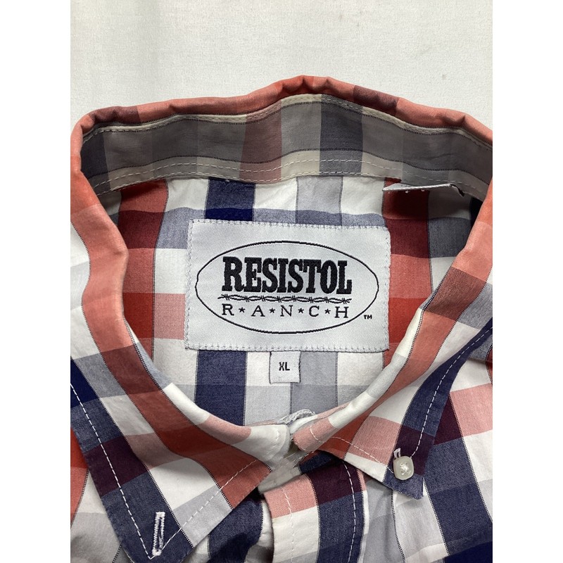 Resistol Ranch Mens XL Red White Blue Plaid Western Short Sleeve Button Shirt gallery