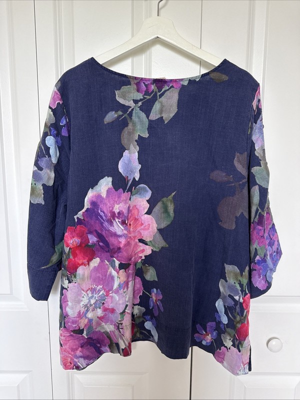 Soft Surroundings Linen Floral Blouse Navy Blue Sz 2x Tunic gallery