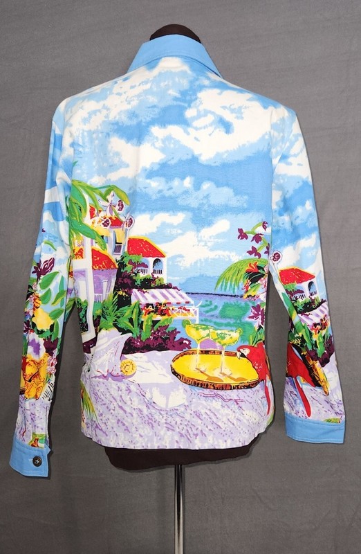 TUDOR COURT DENIM JACKET Tropical Festival Coastal Resort Colorful Sz L NWOT gallery
