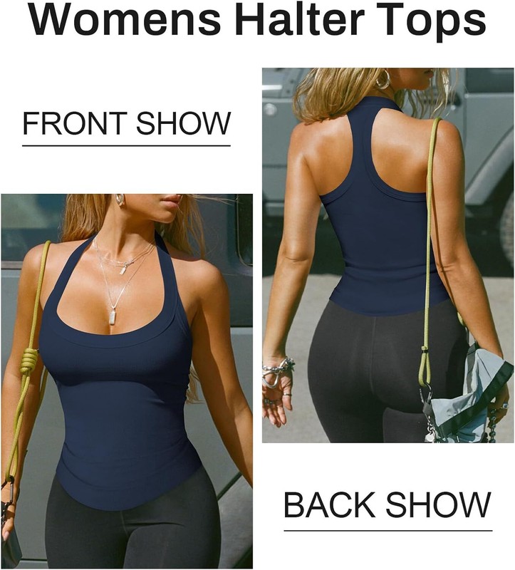 Womens Halter Top Deep Scoop Neck Low Cut Racerback Tank Top for Women gallery