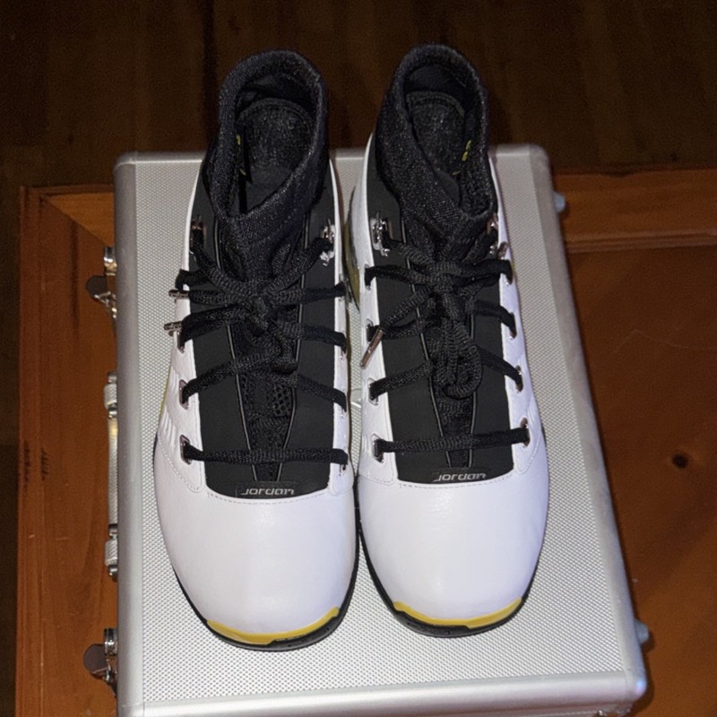 Jordan Air Jordan 17 White Black Yellow Blue Mid Top Basketball Sneakers Leather gallery