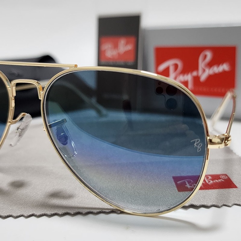 Ray-Ban RB3025 Aviator Pilot Sunglasses Gold Frame Gradient Blue Lens 58-14 mm gallery