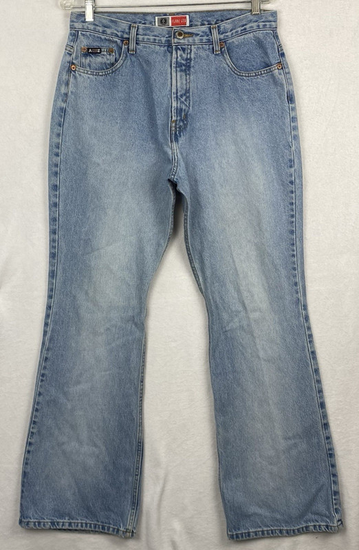 AZ Arizona Jeans Women 13 Junior Flare Leg High Rise Light Blue Denim 33×32.5
