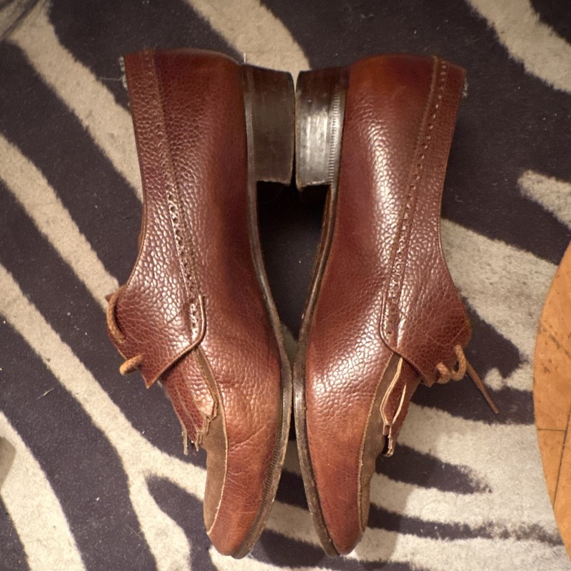 Ralph Lauren Brown Leather Lace-Up Fringe Oxford Pointed Toe Block Heel gallery