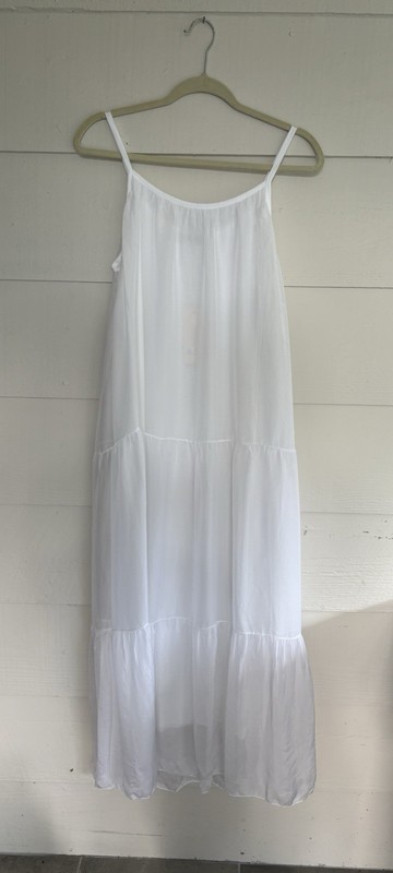 Bellambra Made in Italy White Silk Blend Tiered Maxi Dress Size Large NWT gallery