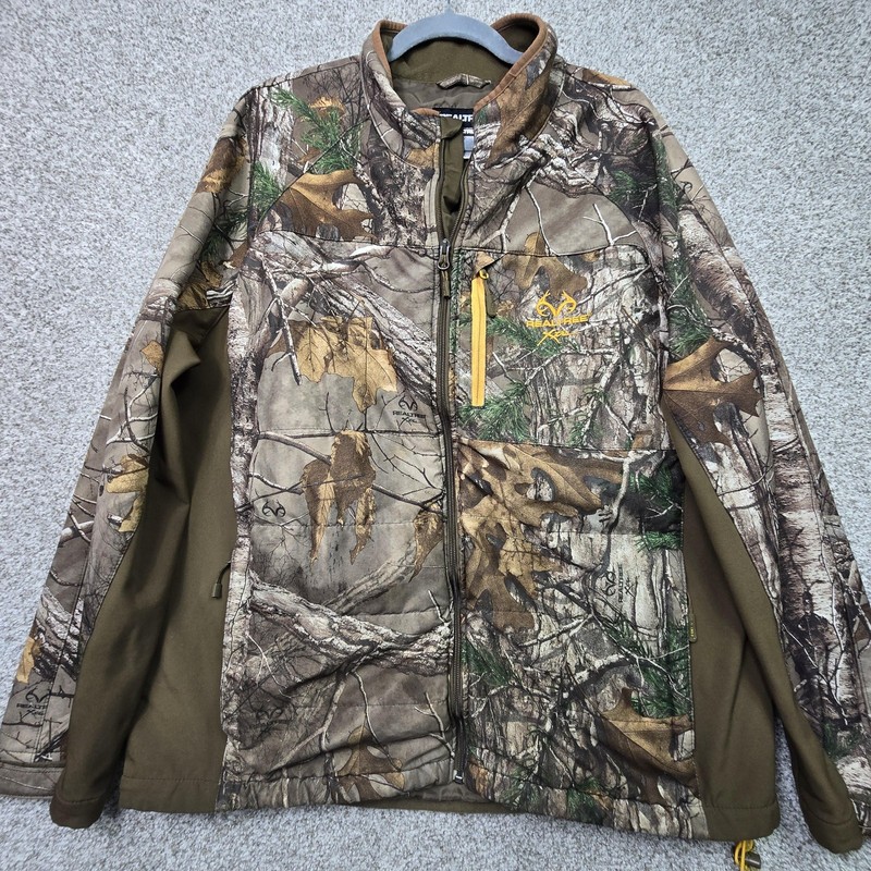 Realtree Jacket Mens XL Brown Camo Quilted Softshell Full Zip Hunting Insulated