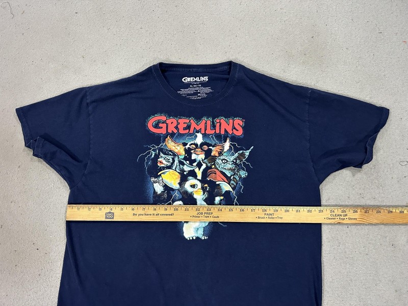 Gremlins Shirt Mens XL Navy Graphic Tee Gizmo Stripe Mogwai Movie Double Sided gallery
