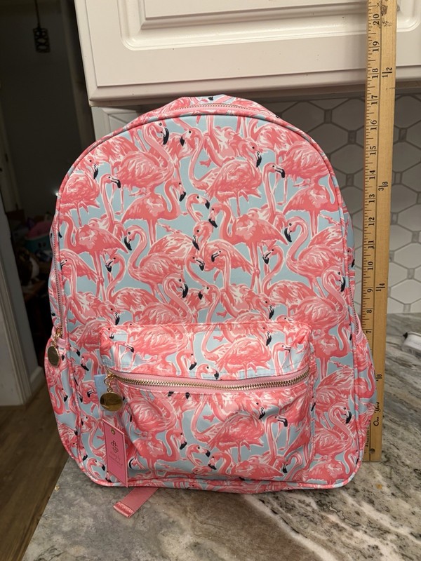 NWT Simply Southern Flamingo Backpack – Pink & Blue Print – Gold Zippers