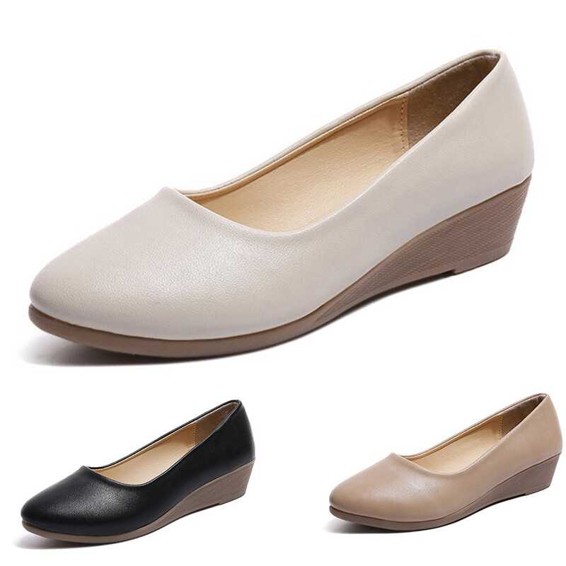 Womens Pumps Shoes Slip On Wedges Non-Slip Round Toe Casual Walking Low Heels gallery