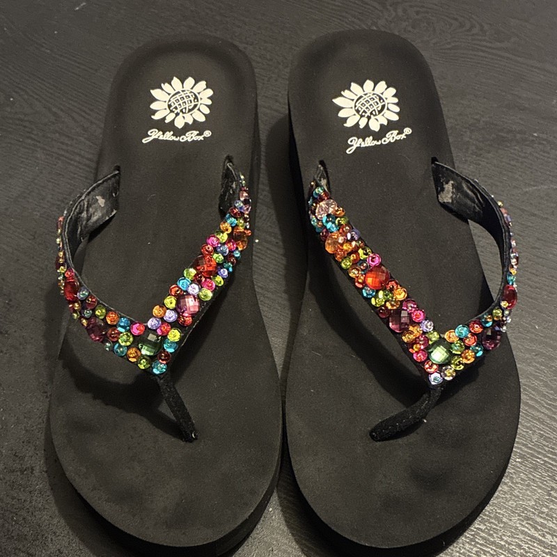 Yellow Box Women’s Rhinestone Wedge Flip Flop Sandals Slip-On Leather US 8