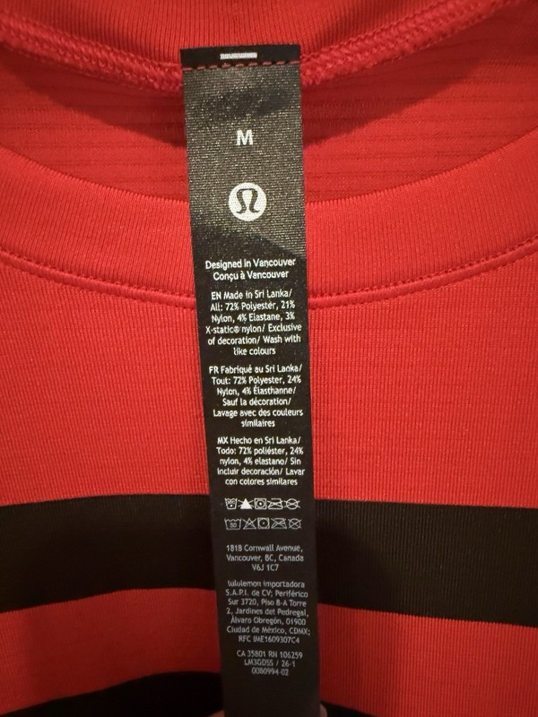 lululemon Metal Vent Tech Men's M Red/Black Striped Slim Crew Short Sleeve gallery