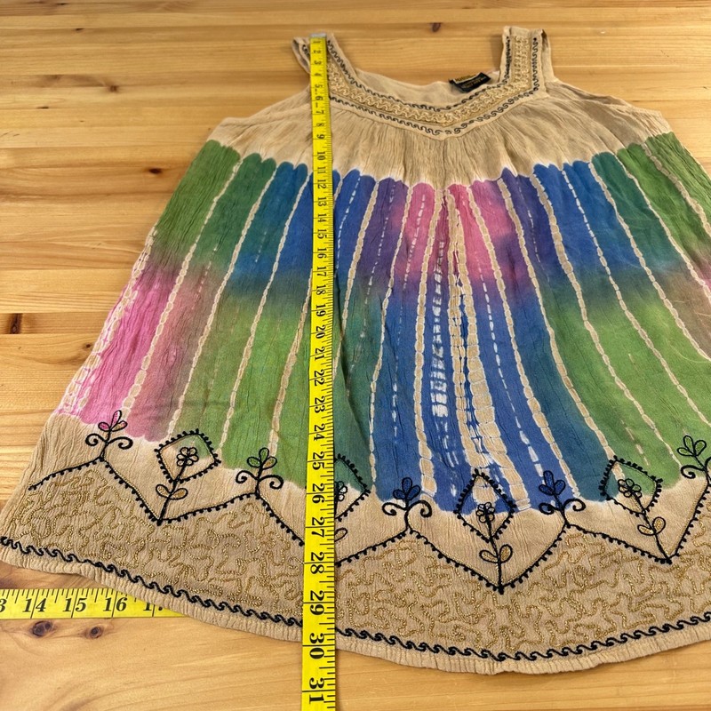 Boho Festival Hippie Psychedelic Tie Dye Top One Size Rainbow Floral Embroidered gallery