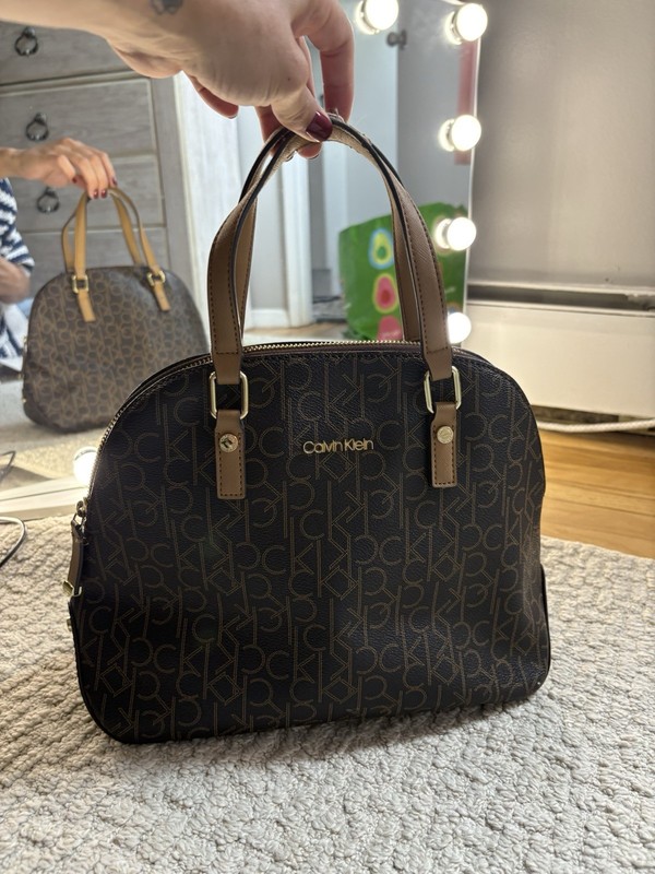 Calvin Klein CK Monogram Zip Satchel Top Handle Brown/Beige
