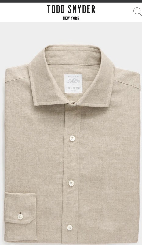 Todd Snyder Italian Linen Spread Collar Dress Shirt 16.5 L Mens Flax Biege Tan gallery
