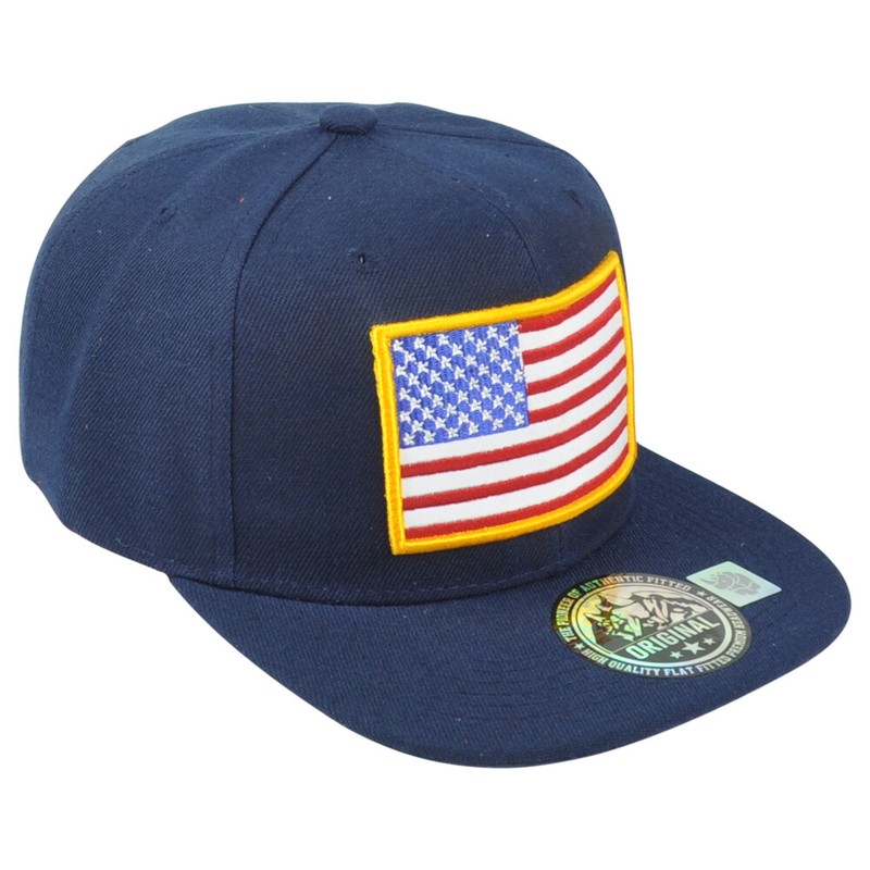 United States USA Flag Patch Navy Blue Adjustable American Flat Bill Hat Cap gallery