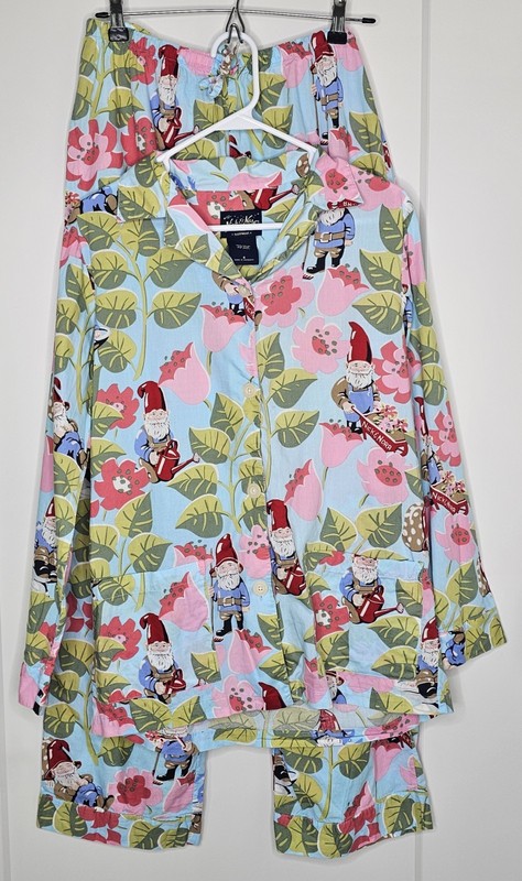 Nick & Nora Small Garden Gnomes Pajama Set Top and Bottom PJs