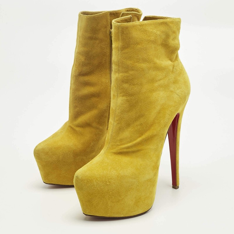 Christian Louboutin Yellow Suede Lady Daf Platform Ankle Boots Size 37 gallery