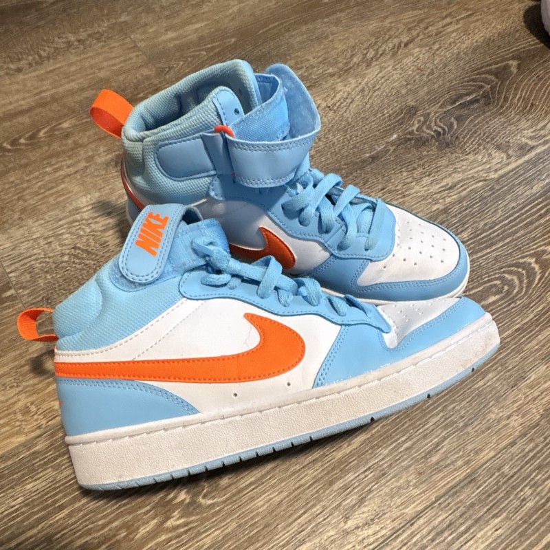 Nike Court Borough Mid 2 Unisex Kids Mid Top Sneakers Blue/White/Orange 6.5Y gallery
