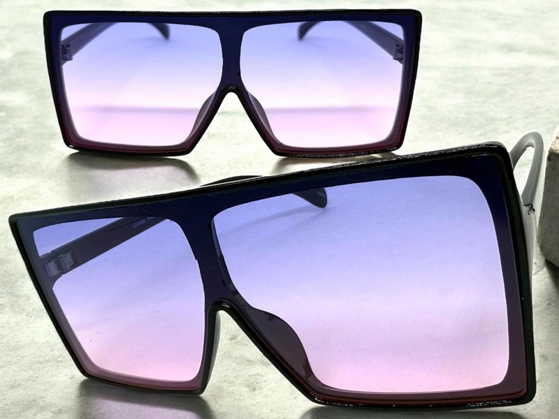 Oversized Classy Elegant Modern Retro Shield SUNGLASSES Black Frame Purple Lens