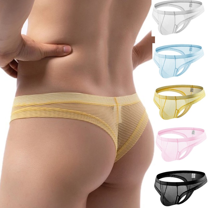 Men's Sexy Underwear See Through G Strings Thong Briefs Pouch Underpants T-back gallery