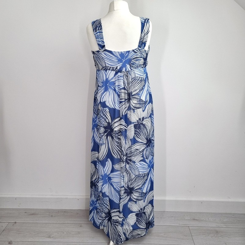 Marks & Spencer Maxi Dress UK 16 Blue Floral Print Empire Waist Lined Party gallery
