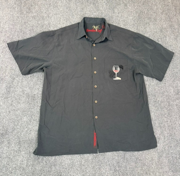 Bamboo Cay Black Modal Shirt Button-Up Unwined Embroidered Short Sleeve Size M