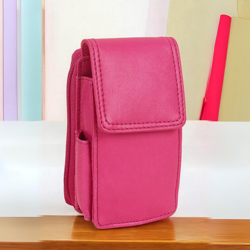 Leatherboss Cigarette Case Lighter holder Attached All Around Zipper Wallet Pink