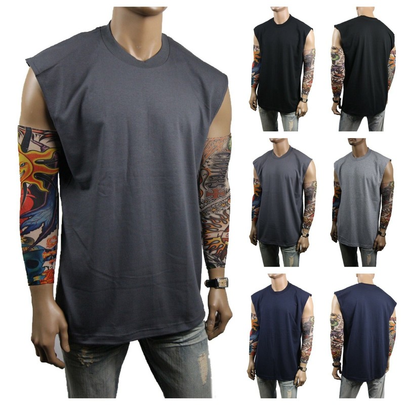 Men T-Shirt S-5XL HEAVY WEIGHT Crew Neck Muscle Plain Tank Top Sleeveless GYM gallery