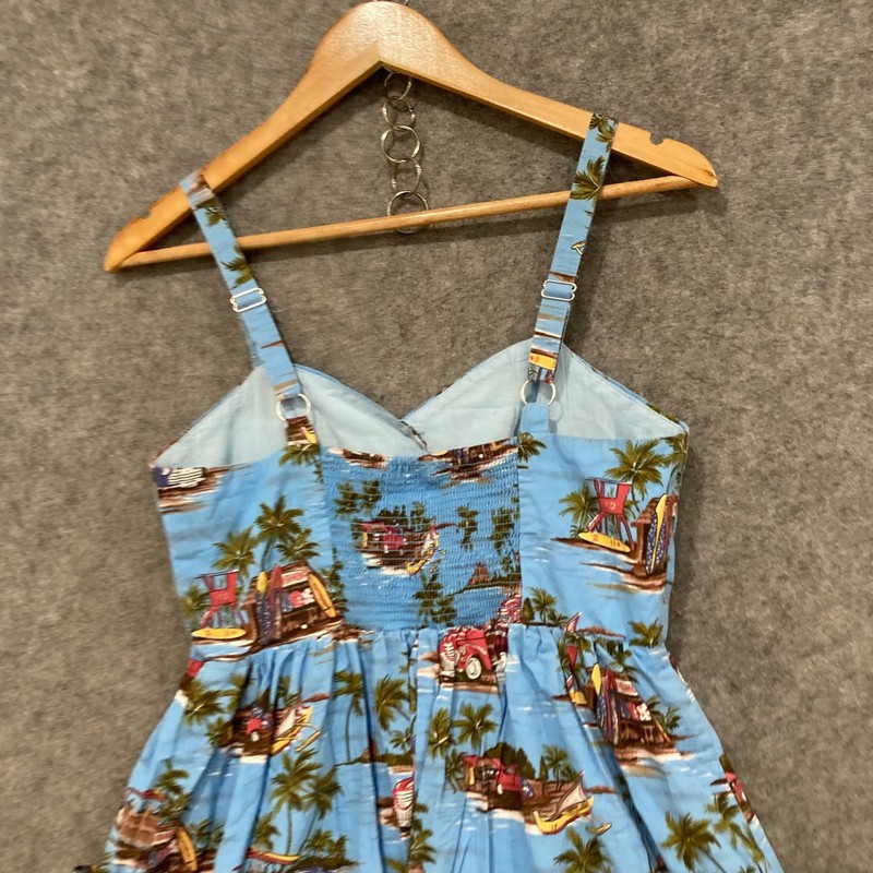 Sunny Girl Womens Dress Size 10 Blue Sleeveless Cotton Pockets A-Line 44328 gallery