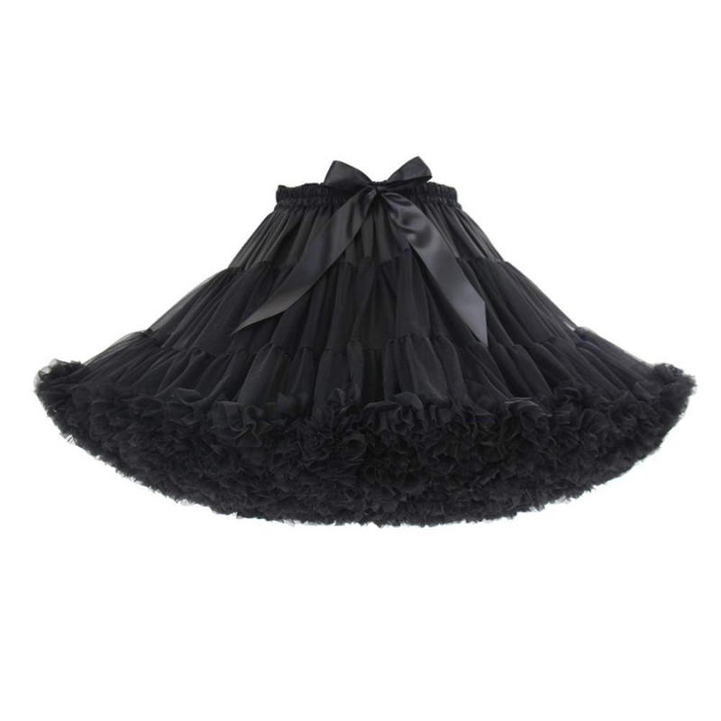 Womens Tulle Petticoat Tutu Skirt 3 Layer Pleated Puffy Party Cosplay Black gallery